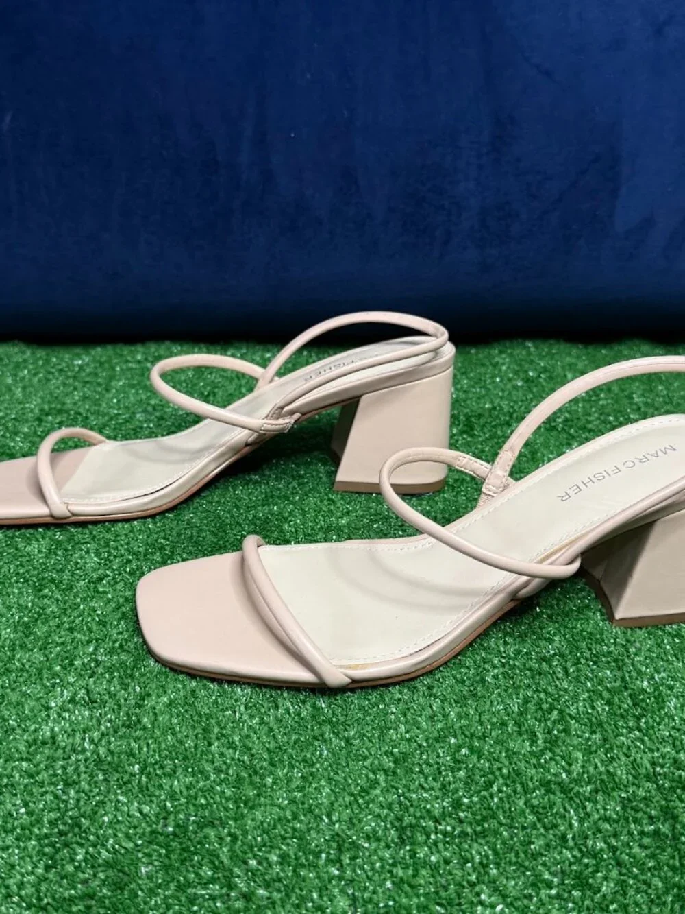 Marc Fisher Galvin Beige Single Strap Block Heel Square Toe Sandals Size 8M
